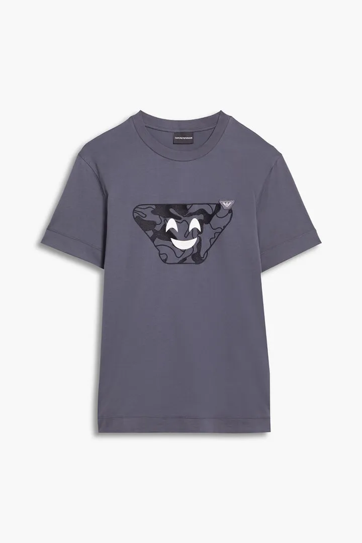 Embroidered cotton-jersey T-shirt