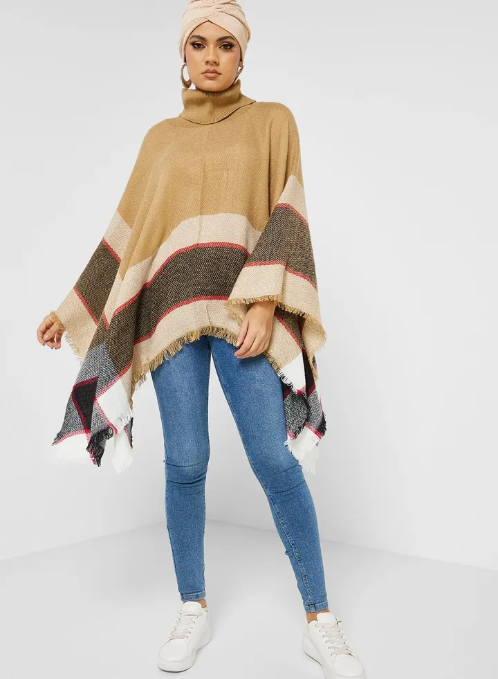 Check Pattern High Neck Sweater