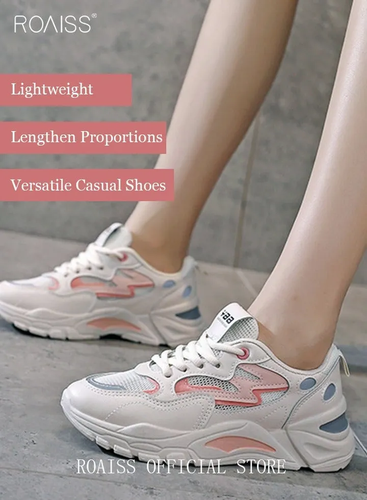Casual Versatile Sports Shoes for Women Breathable and Wear-Resistant Low Top Sneakers for Students Outdoors Activities Ladies Stylish All-Match Soft Sole Platform Sneakers