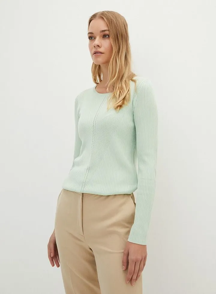 Crew Neck Self-Patterned Long Sleeve Women's Knitwear Sweater
