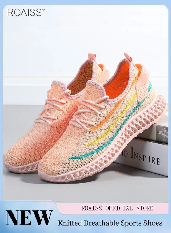 Women's Fashion Casual Sports Shoes Ultra Light Mesh Lace Up Fitness Shoes Soft Rubber Soles Comfortable Breathable Flat Shoes