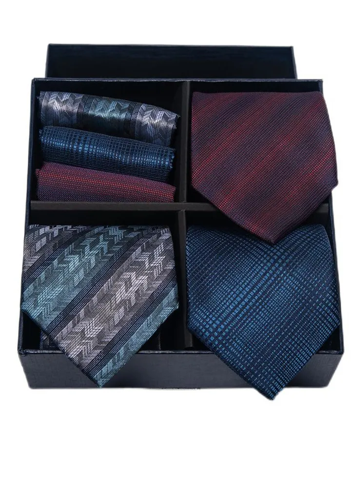 6pcs men's gift box set 3 ties 3 chest scarves fashion business tie square scarf set