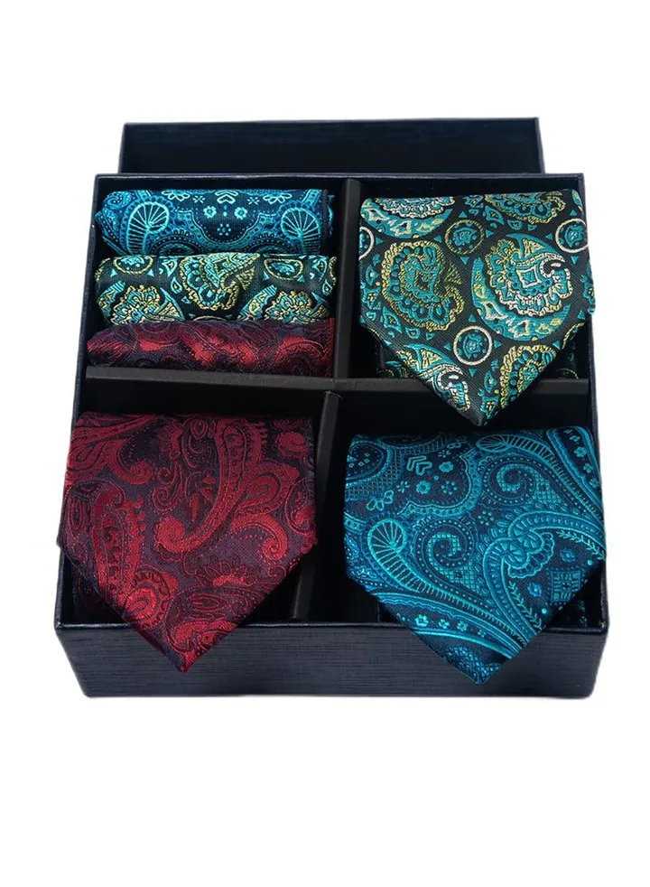 6pcs men's gift box set 3 ties 3 chest scarves fashion business tie square scarf set
