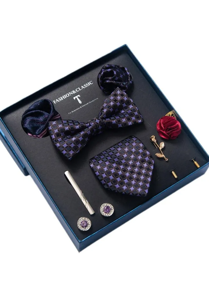 8pcs tie set bow tie men's accessories brooch brooch cufflinks formal suit accessories set