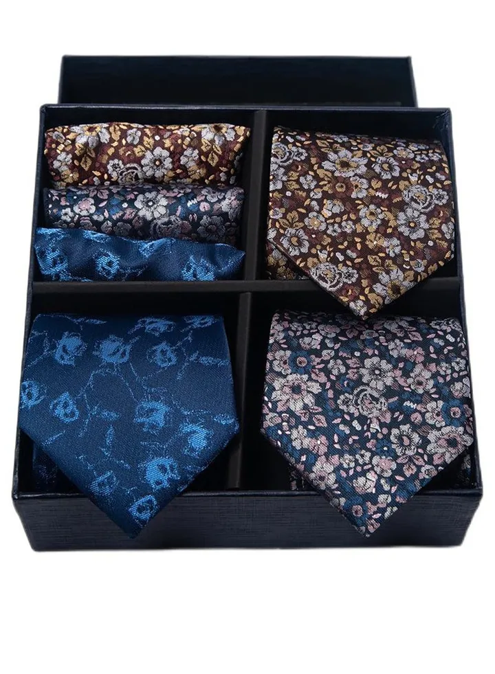 6pcs men's gift box set 3 ties 3 chest scarves fashion business tie square scarf set