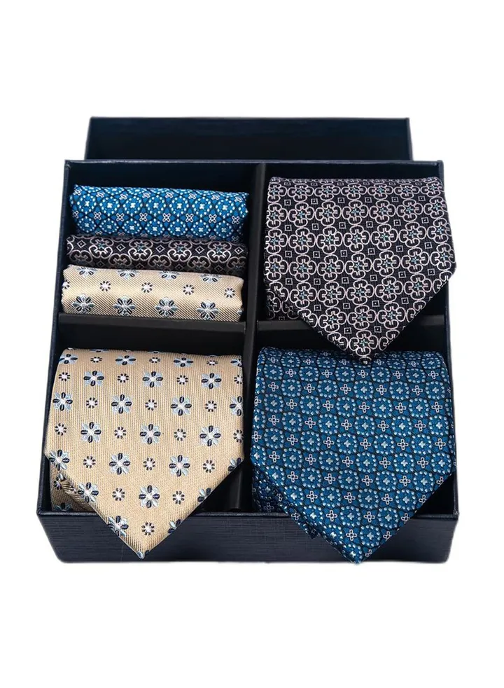 6pcs men's gift box set 3 ties 3 chest scarves fashion business tie square scarf set