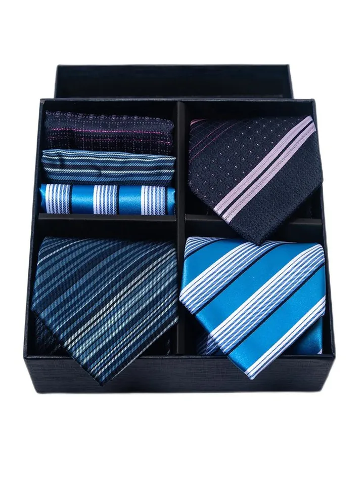 6pcs men's gift box set 3 ties 3 chest scarves fashion business tie square scarf set