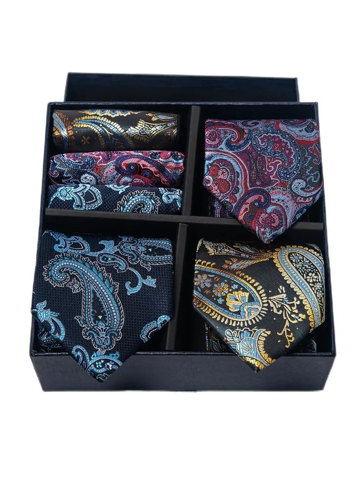 6pcs men's gift box set 3 ties 3 chest scarves fashion business tie square scarf set