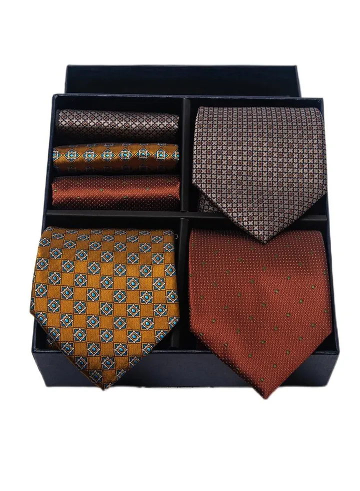 6pcs men's gift box set 3 ties 3 chest scarves fashion business tie square scarf set