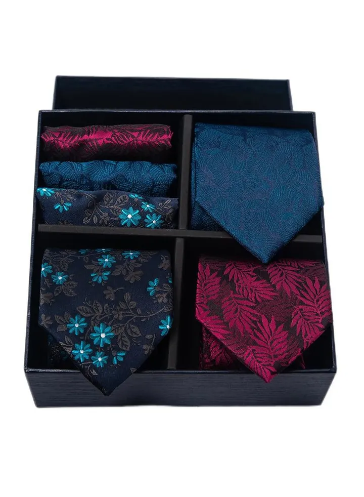6pcs men's gift box set 3 ties 3 chest scarves fashion business tie square scarf set