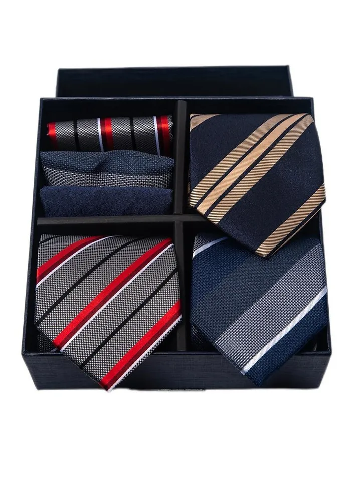 6pcs men's gift box set 3 ties 3 chest scarves fashion business tie square scarf set