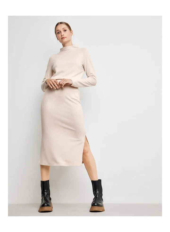 Midi Skirt With Side Slits Beige