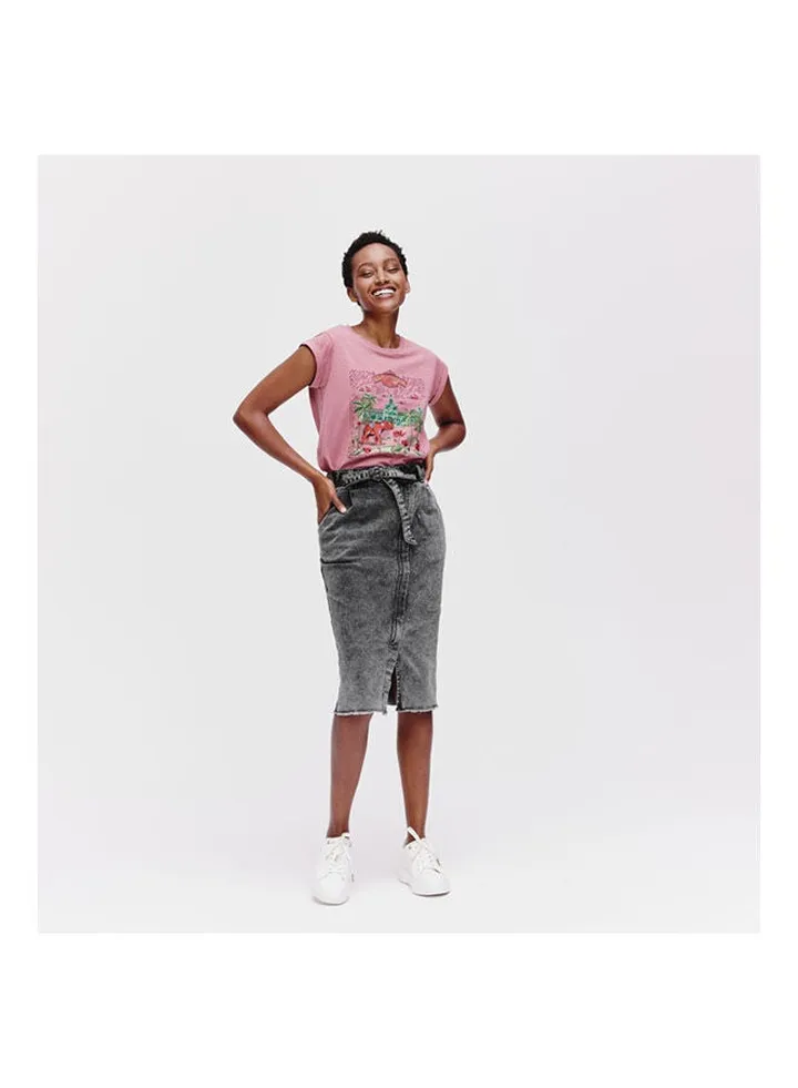 Denim Pencil Skirt Grey Denim