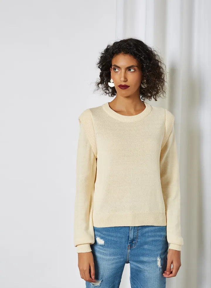 Knitted Long Sleeve Sweater Ecru