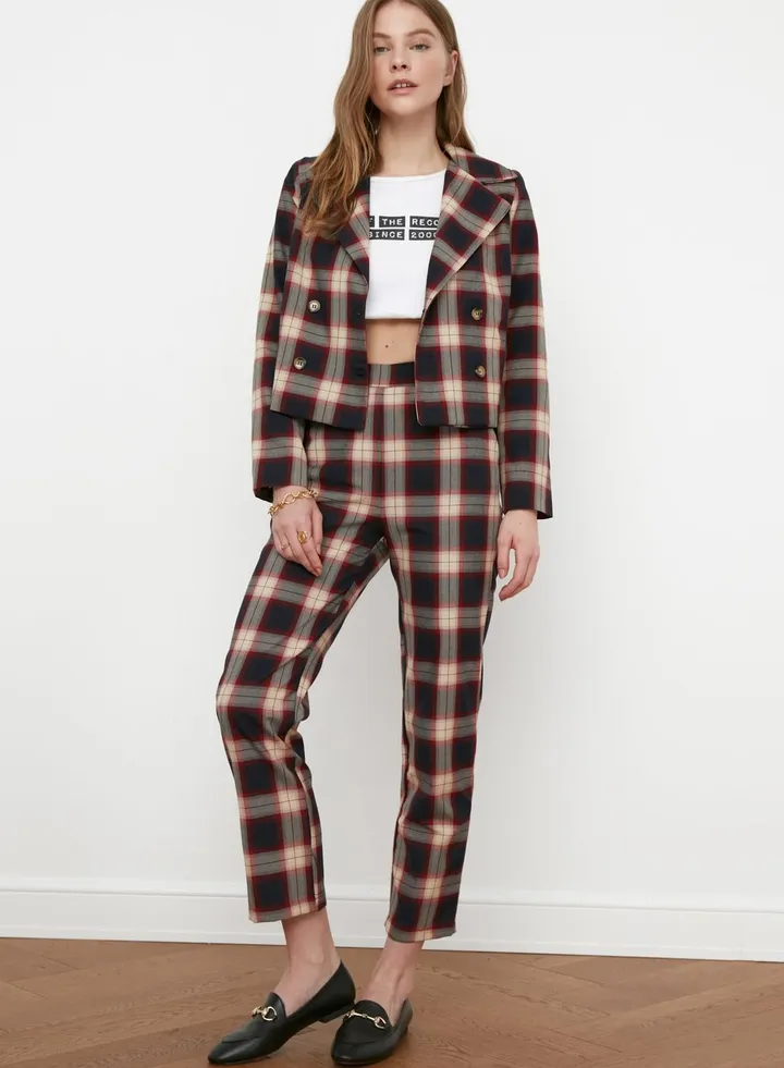 High Waist Plaid Pants