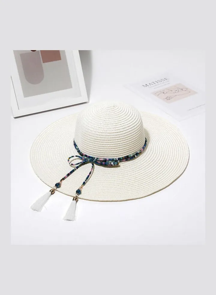 Big Brim Straw Hat White/Blue