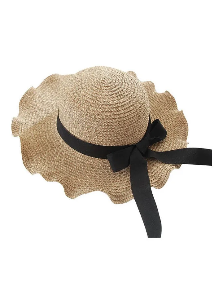 Straw Bowknot Dome Hat Beige