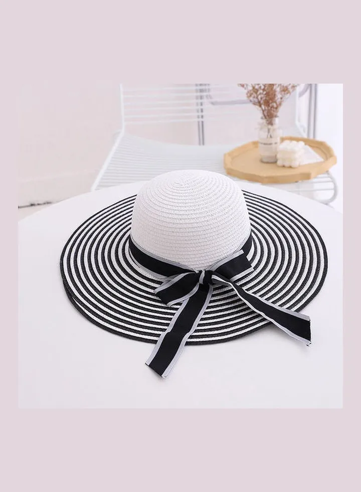 Large Brimmed Straw Hat White/Black