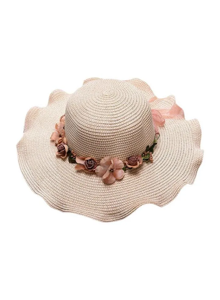 Bow Detail Beach Hat Milky White/Pink