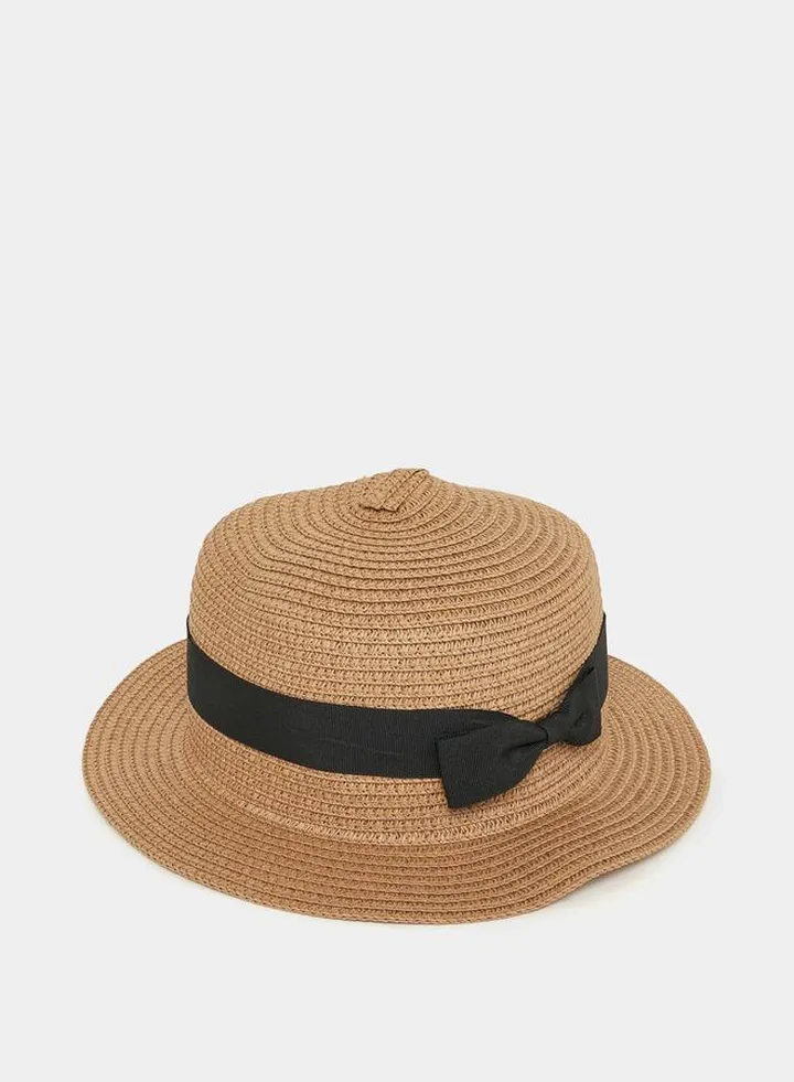 Bow Ribbon Short Brim Straw Hat