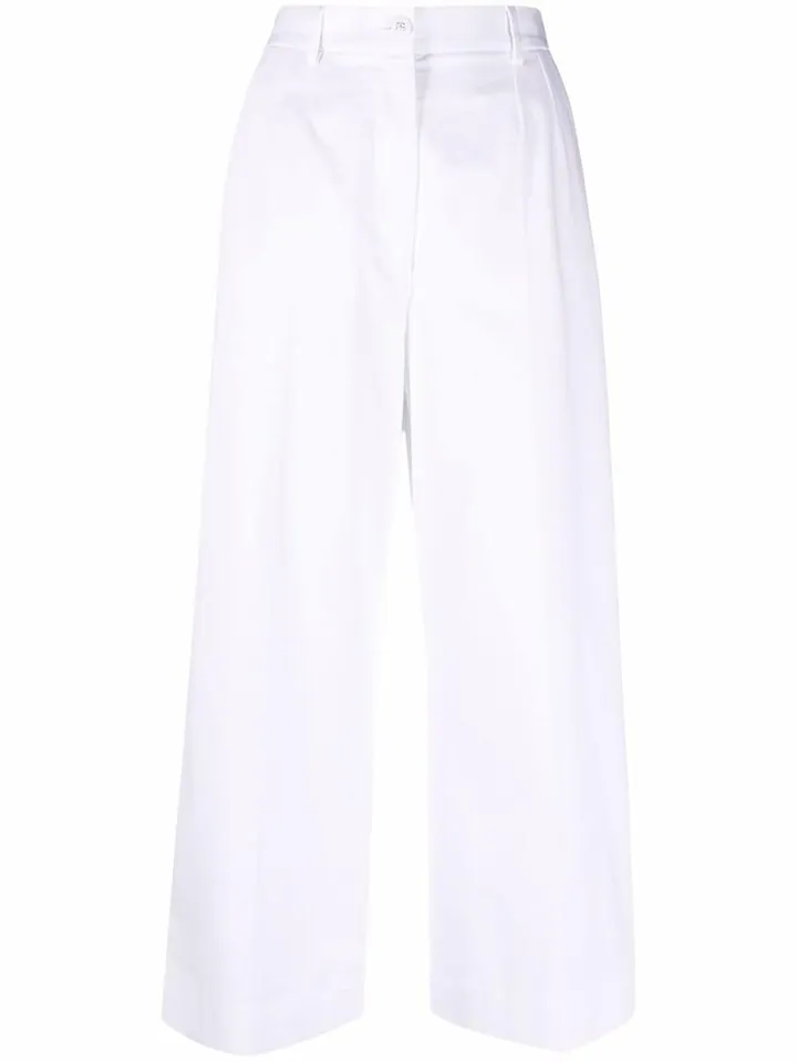 Logo-Buttons Wide Leg Cropped Trousers