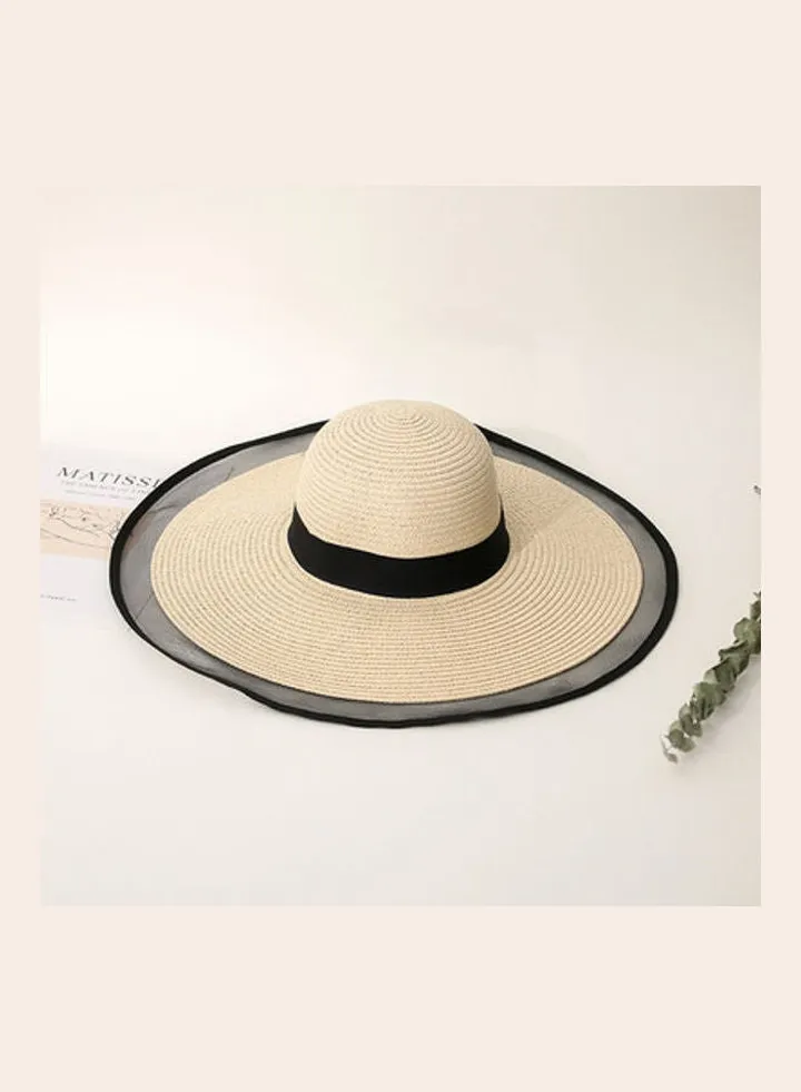 Wide Brim Straw Hat Beige/Black