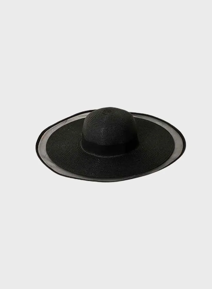 Wide Brim Straw Hat Black
