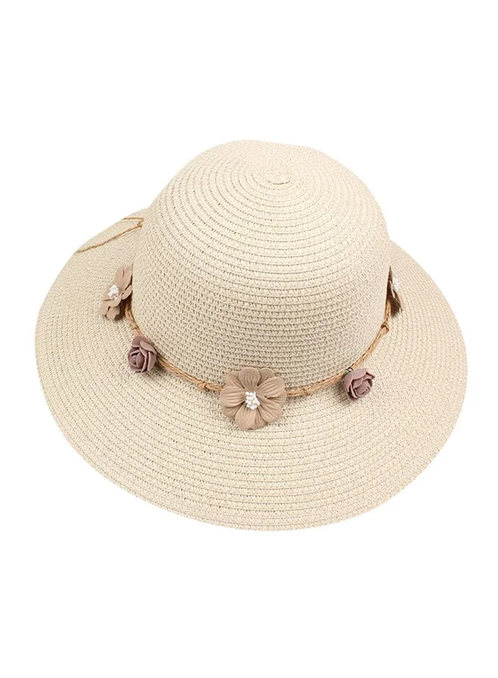 Straw Hat With Garland Beige