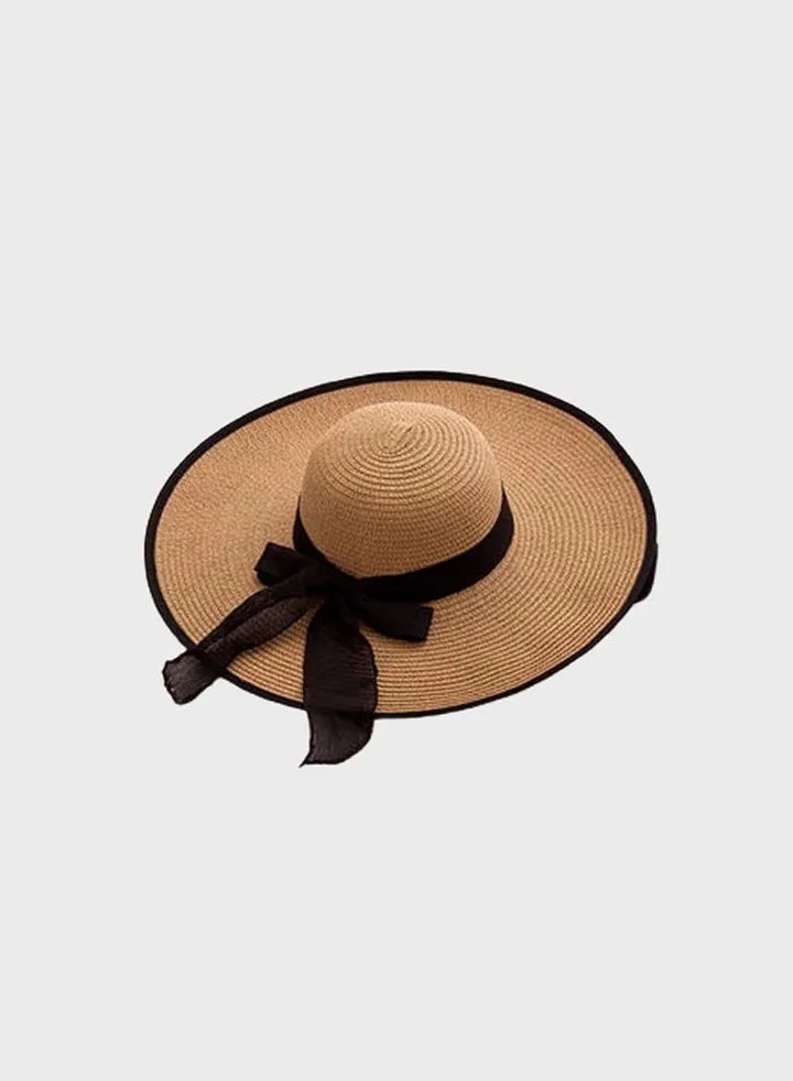 Wide Brim Straw Hat Brown/Black