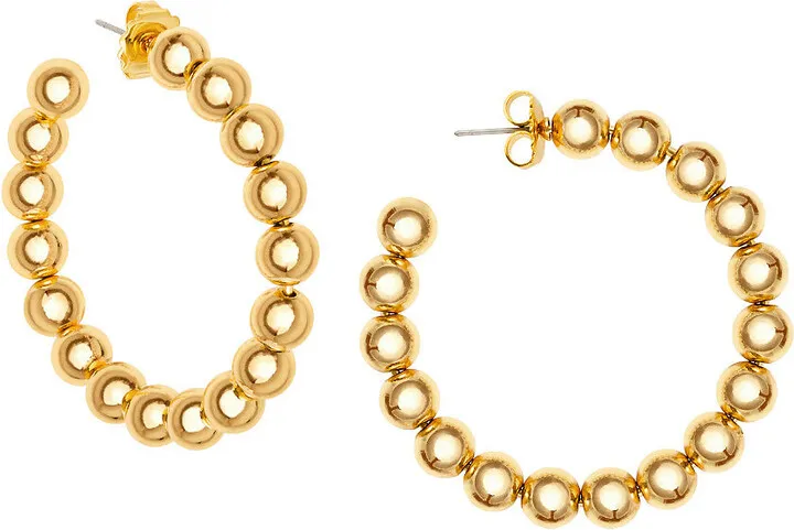 Beaded Yellow Gold Hoop Earrings
