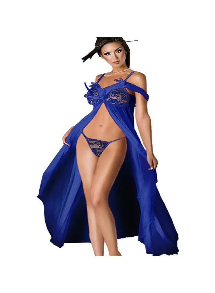 Women's long lingerie dress with open front