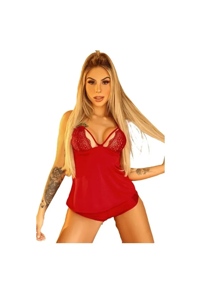 Elegant women's lingerie - butter material - red babydoll