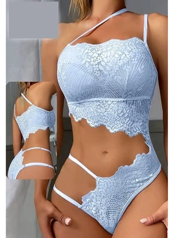 Short lingerie playsuits, elegant nightgown, babydoll, blue for women from Four H, code 215