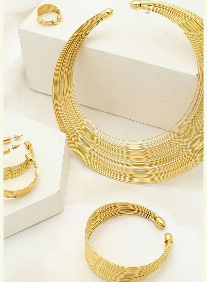 Gold Plated Designer Necklace, Earring, Ring and Bracelet Set