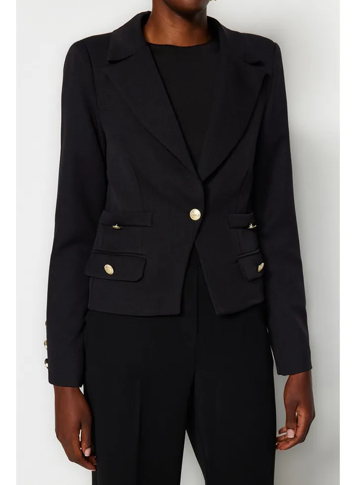 Black Regular Lined Woven Blazer Jacket TWOAW24BC00014