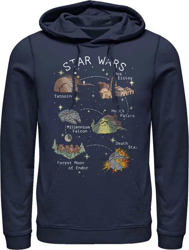 Men's Star Wars Map Points of Interest Pull Over Hoodie - Navy Blue - Large
