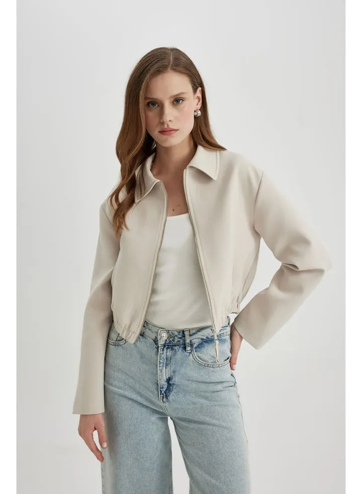Woman Bomber Shirt Neck Long Sleeve Blazer