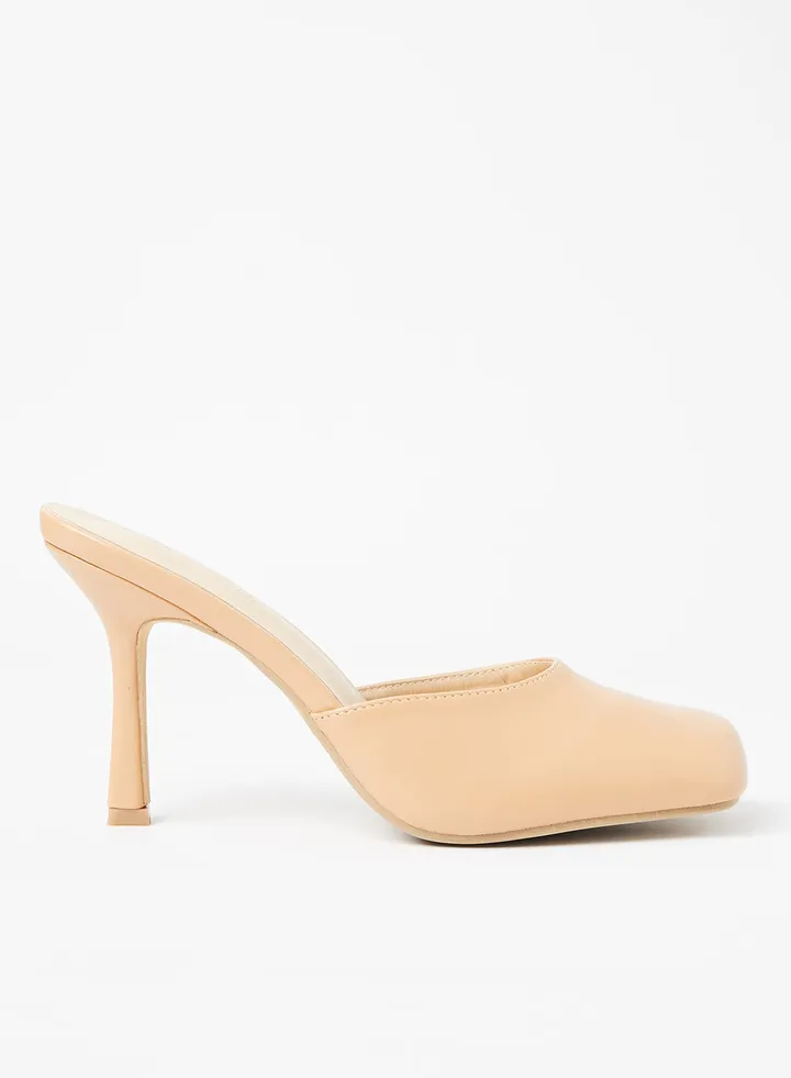Faux Leather High Heel Mule Nude