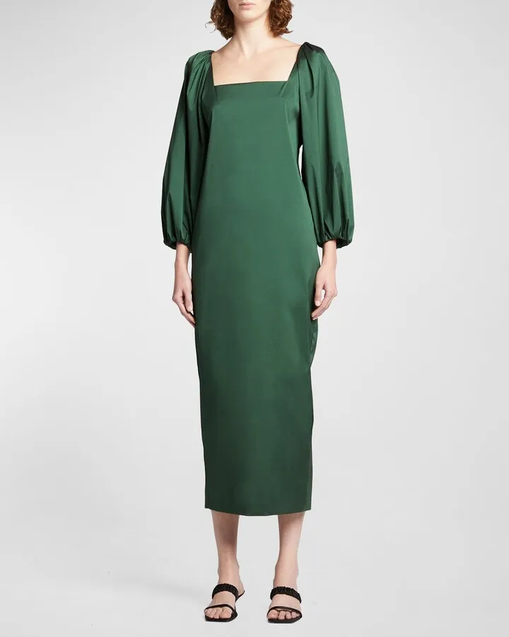 Taffeta Puff-Sleeve Maxi Dress