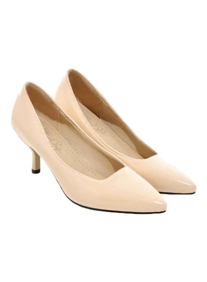 Leather Pull-On Pumps Beige