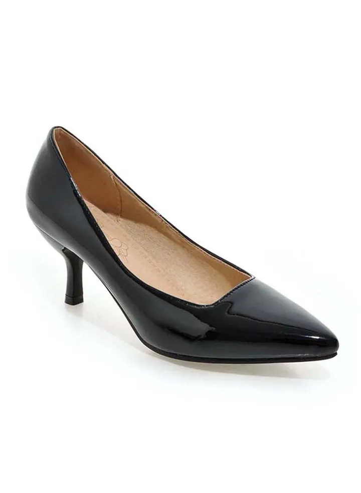 Leather Pull-On Pumps Black