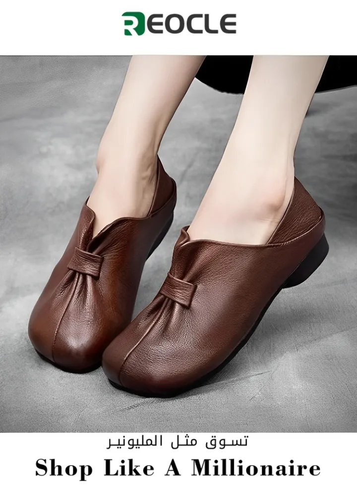 Spring and Autumn Mom's Shoes Soft-soled Comfortable Flat Shoes Middle-aged Leather Shoes Middle-aged and Elderly Women's Shoes Grandma Shoes