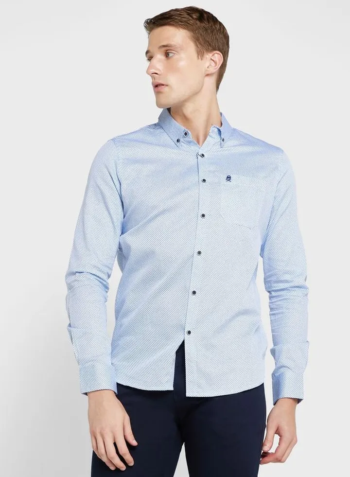 Men Blue Slim Fit Printed Cotton Casual Shirt