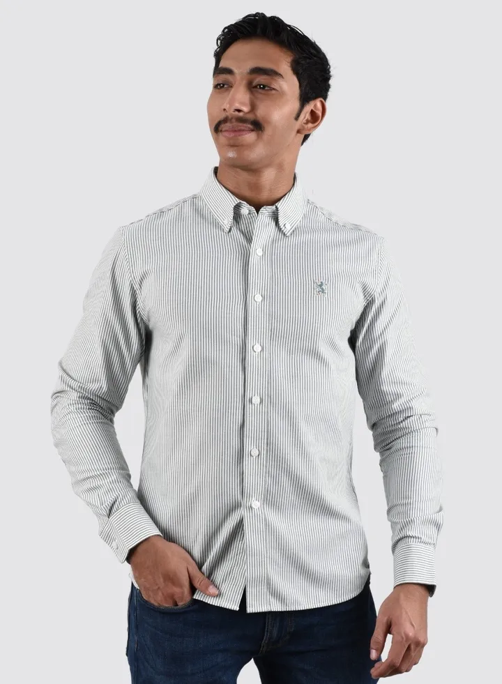 Men's Lion Oxford Shirt - Green White Stripe