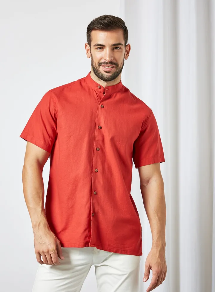 Mandarin Collar Shirt Red