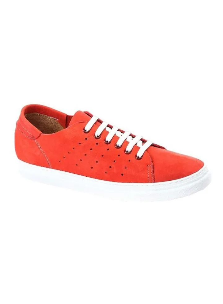 Leather Lace-Up Sneakers Red