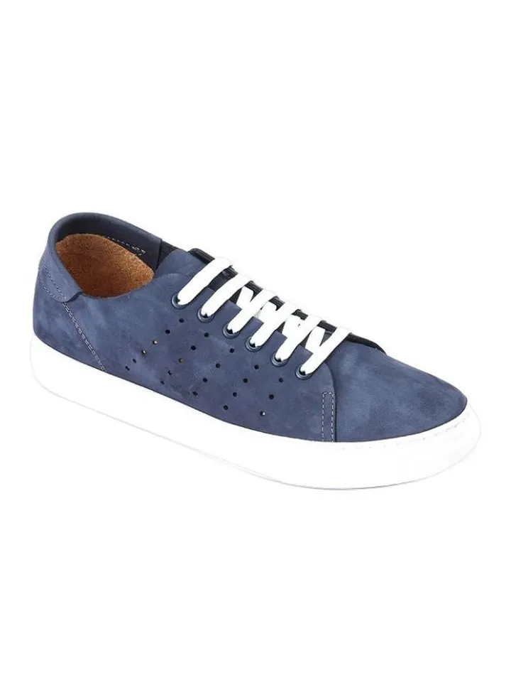 Leather Lace-Up Sneakers Navy