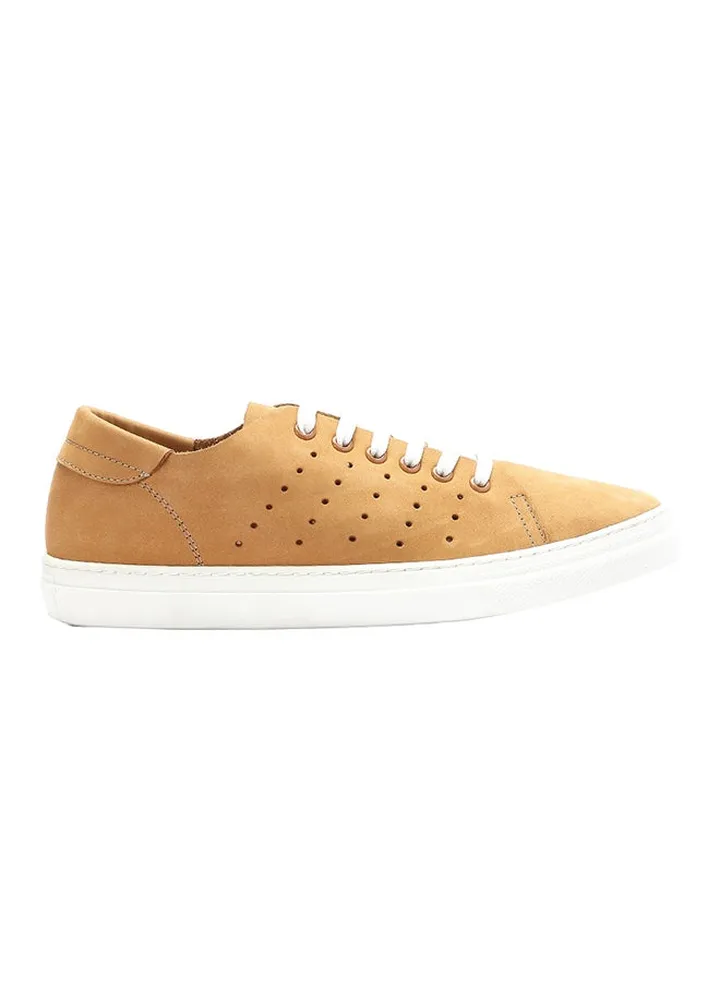 Seude Lace Up Flat Sneaker Shoes Camel