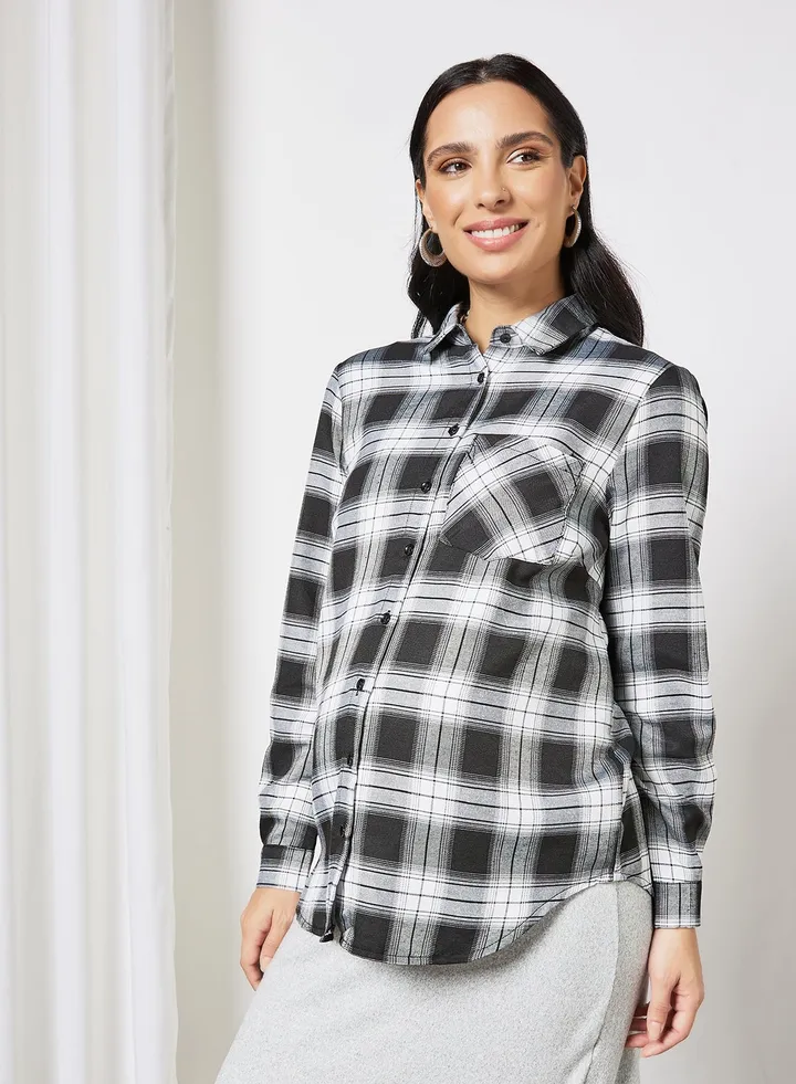 Maternity Checked Shirt Black/White