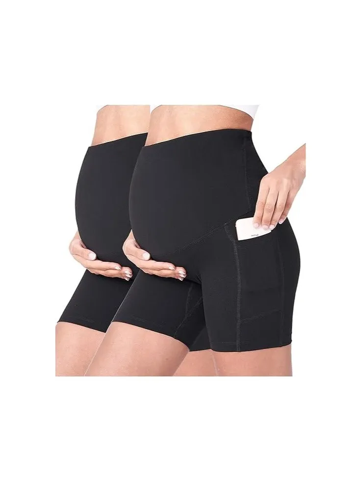 Women's maternity yoga shorts to cover belly summer workout running sports shorts with pockets